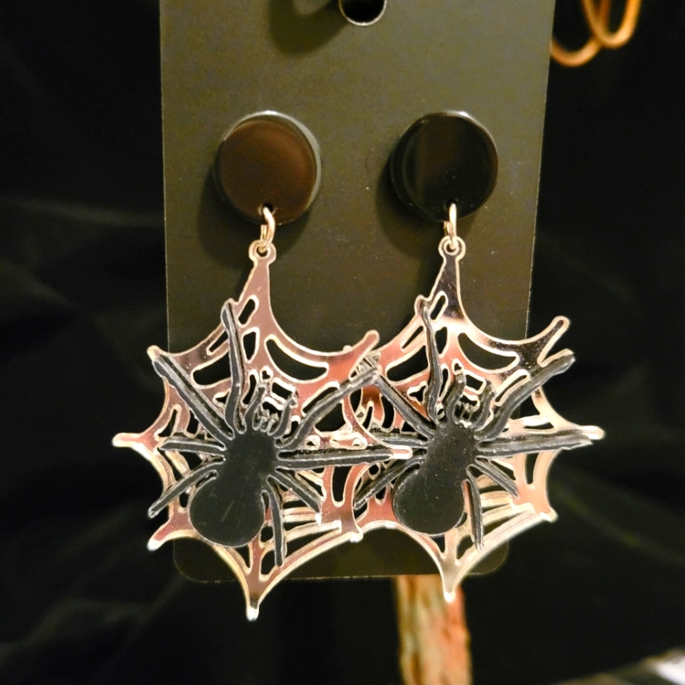 2/$20 Halloween Resin Spider Web Earrings